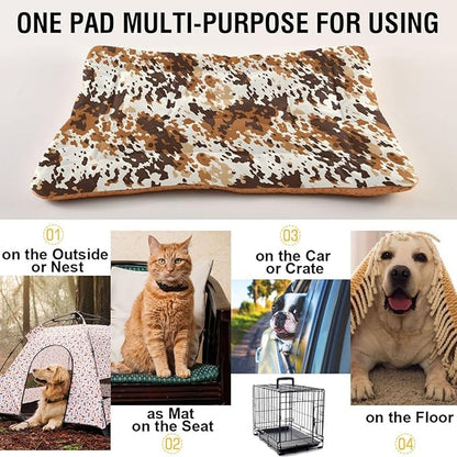 Brown Cow Print Pattern Pet Bed Pad Soft Dog Bed Mat with Anti-Slip Bottom 36 * 24inches