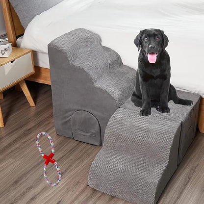 26" Dog Stairs for High Beds, Multifunctional L Shaped Pet Stairs, Adjusts to Either Side of Bed, Pet Steps/Ramp for Puppies, Old Pets and Injured Dogs, Non-Slip Balanced Dog Indoor Step