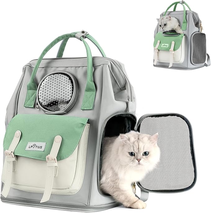 Cat Carrier Backpack Dog Backpack Carrier for Small Dogs, Breathable Pet Carrier Backpack with Harness, Lightweight and Portable for Travel Hiking and Outdoor, Mint Green