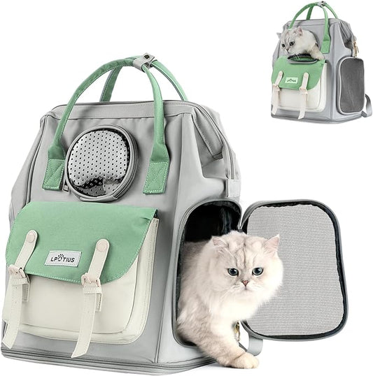 Cat Carrier Backpack Dog Backpack Carrier for Small Dogs, Breathable Pet Carrier Backpack with Harness, Lightweight and Portable for Travel Hiking and Outdoor, Mint Green