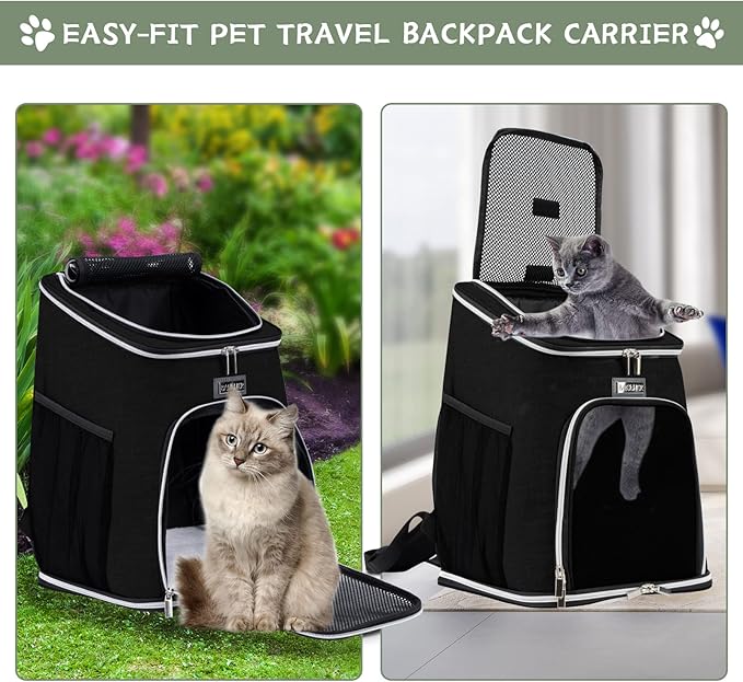 BAGLHER Cat Backpack Carrier,Mesh Pet Cat Carrier for Medium Small Dog Cat Puppy Kitten Bunny up to 18lbs,Dog Travel Backpack for Picnic Hiking Walking Cycling,Black