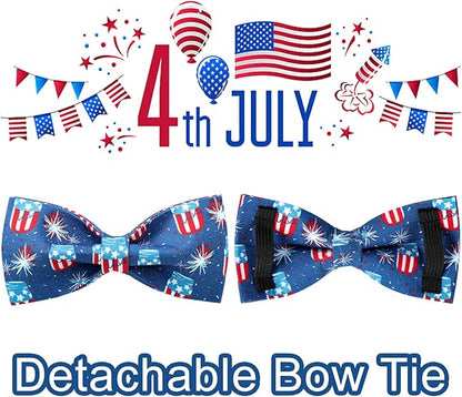 4th of July Dog Collar with Bow Tie 16-26in