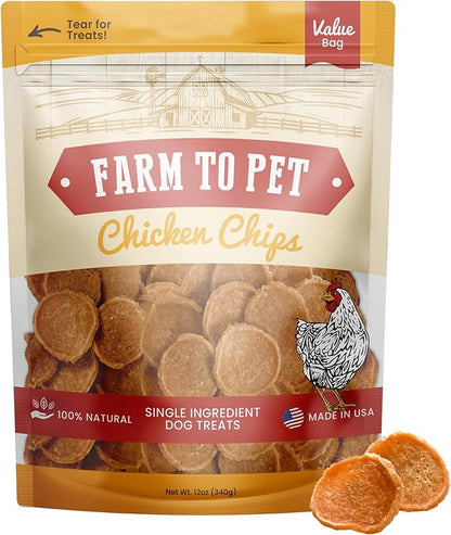 Farm To Pet Dog Training Treats - Chicken Chips, Single Ingredient, Lean, All Natural, Healthy Dog Treats for Small, Medium, Large Dog Breeds, & Puppies, Made in USA