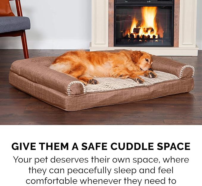 Furhaven Memory Foam Dog Bed for Large Dogs w/ Removable Bolsters & Washable Cover 95 lbs 40.0"L x 32.0"W x 8.0"Th