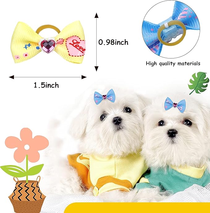 60Pcs Puppy Dogs Hair Barrettes Bows with Rubber Bands
