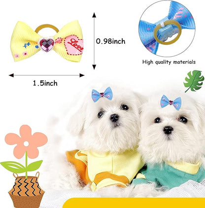 60Pcs Puppy Dogs Hair Barrettes Bows with Rubber Bands