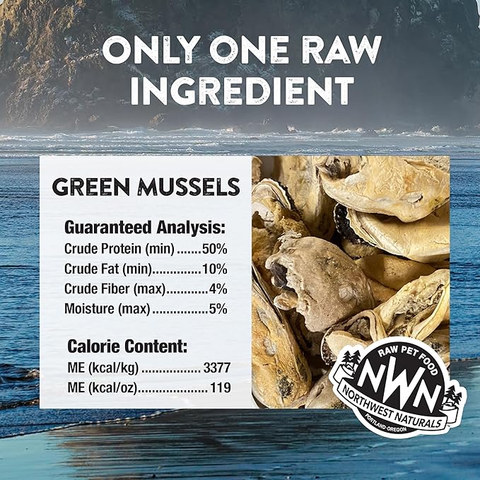 Northwest Naturals Raw Rewards Freeze-Dried Green Lipped Mussel Treats for Dogs and Cats - Bite-Sized Pieces - Healthy, 1 Ingredient, Human Grade, Natural - 2 Oz (Pack of 3) (Packaging May Vary)