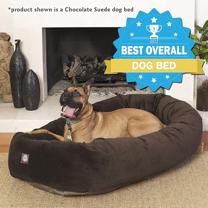 Majestic Pet 52 Inch Suede Calming Dog Bed Washable – Cozy Soft Round Dog Bed with Spine Support for Dogs to Rest their Head 52x35x11 (Inch)
