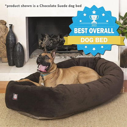 Majestic Pet 52 Inch Suede Calming Dog Bed Washable – Cozy Soft Round Dog Bed with Spine Support for Dogs to Rest their Head 52x35x11 (Inch)