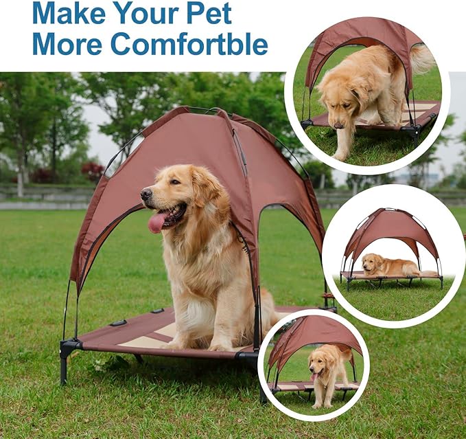 Large Elevated Dog Bed with Canopy 48IN Outdoor