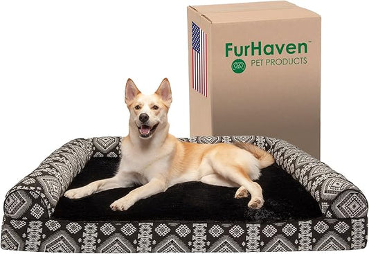 Furhaven Memory Foam Dog Bed for Large Dogs w/ Removable Bolsters & Washable Cover 125 lbs