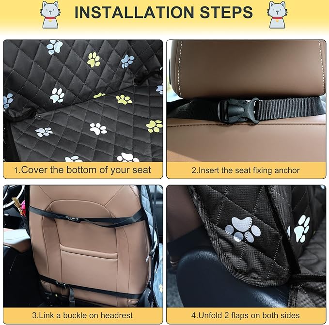 Riakrum Dog Car Seat Cover for Front Durable Colored Paw Prints Waterproof Protector Against Dirt Scratch Proof Non Slip Padded Quilted Front Seat Covers for Dog for Cars