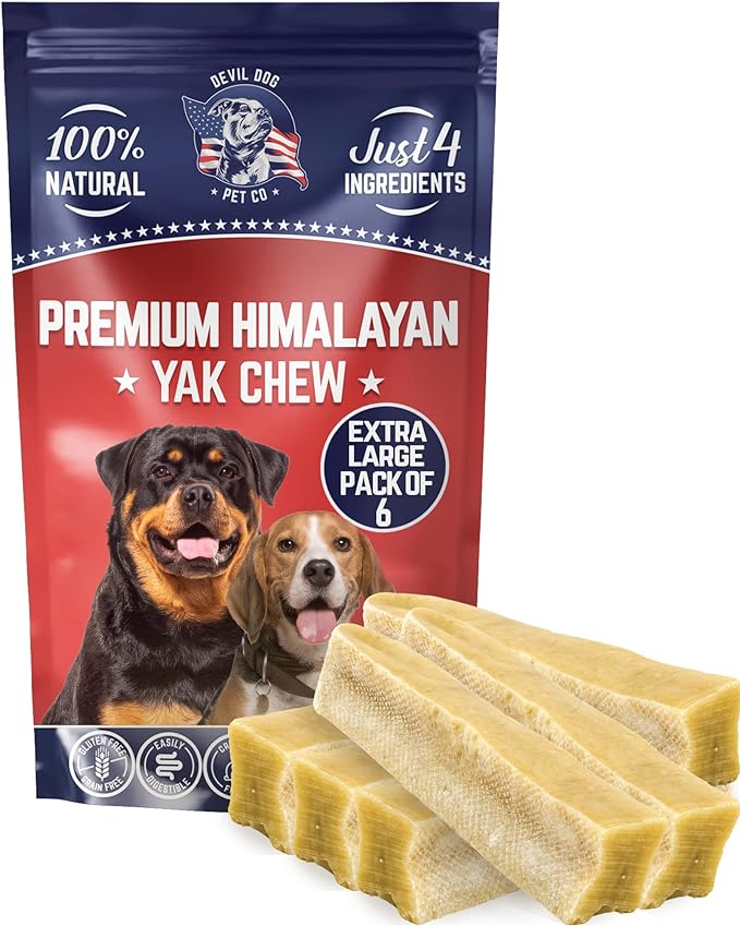 Devil Dog Pet Co. Himalayan Yak Chews – Extra Large 6 Pack, Yak Cheese Dog Chews, 100% Natural & Healthy, Odor Free, Long Lasting, Yak Chew Treats – Premium Yak Milk Dog Chew, Yak Bones for Dogs