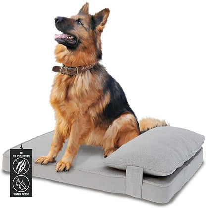 42"x 32" x 7" Washable Dog Bed with Square Pillow and Waterproof Cover, High Density Foam Scratch Proof XL Dog Bed with Orthopedic Support, Ultrasoft Breathable Pet Bed, Gray