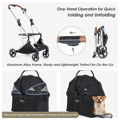 T3 Pro Pet Stroller 3 in 1 Dog Cat Stroller for Small Medium Dogs Cats