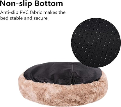 Oval Calming Donut Cuddler Dog Bed Bed(30"/36"/43") for (XL(36"x27"x7"), Beige2021)