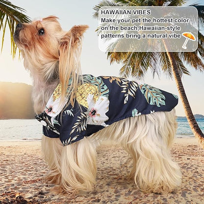Dog Hawaiian Shirt Hawaii Style Summer Dog Clothes Boy Girl Breathable Cool Costume Beach Seaside Sweatshirt for Small Puppy Polo T-Shirt Pet Outfit (Black (5.5-7.7lb)-Chest15)
