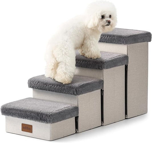 C0ZY KISS Dog Storage Stairs for Bed 18" H 33x13x17.71in, Grey, 4 Tiers