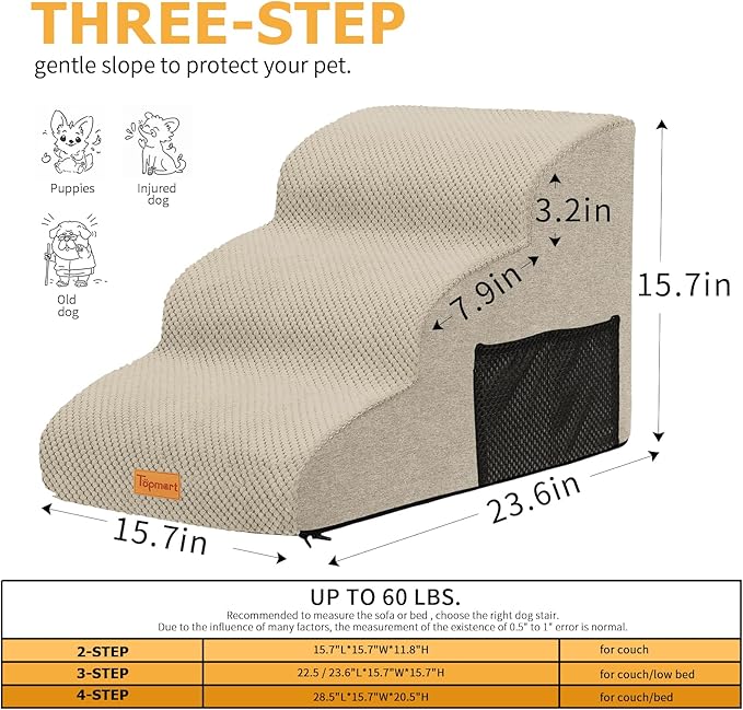 Topmart 3 Tiers Foam Dog Ramps/Steps
