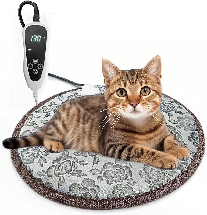 Cat Heating Pad Round-D16in Pet Heating Pads for Cats Waterproof Smart Thermostat Switch