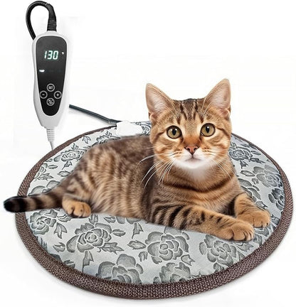 Cat Heating Pad Round-D16in Pet Heating Pads for Cats Waterproof Smart Thermostat Switch