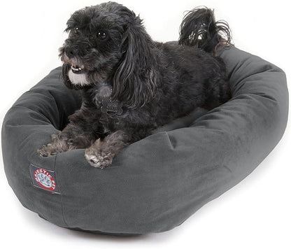 Majestic Pet 24 Inch Suede Calming Dog Bed Washable – Cozy Soft Round Dog Bed with Spine Support for Dogs to Rest their Head 24x19x7 (Inch)