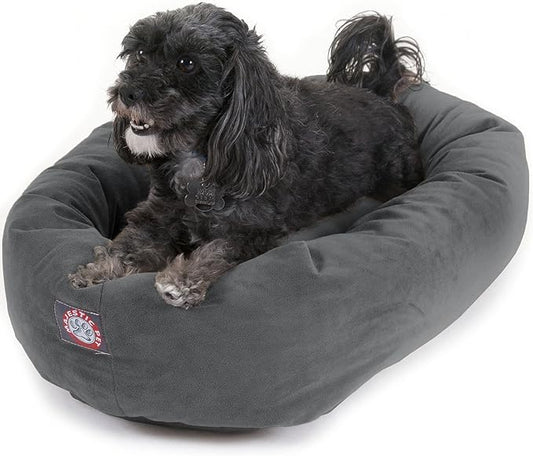 Majestic Pet 24 Inch Suede Calming Dog Bed Washable – Cozy Soft Round Dog Bed with Spine Support for Dogs to Rest their Head 24x19x7 (Inch)
