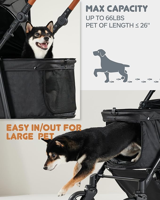 Medium Pet Stroller for Dogs Up to 66lbs 180 ̊ 4 Wheels