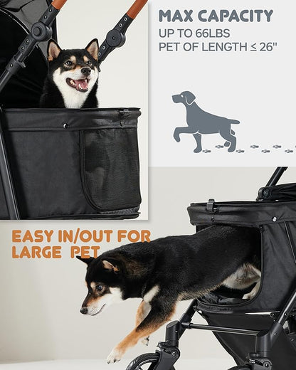 Medium Pet Stroller for Dogs Up to 66lbs 180 ̊ 4 Wheels