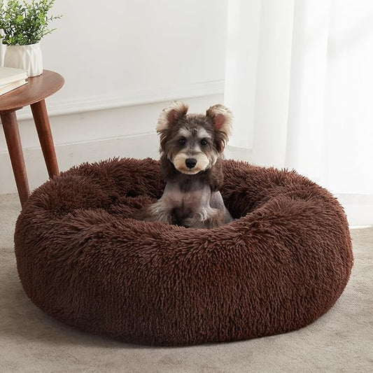 WESTERN HOME WH Calming Dog Bed & Cat Bed, Anti-Anxiety Donut Dog Cuddler Bed, Warming Cozy Soft Dog Round Bed, Fluffy Faux Fur Plush Dog Cat Cushion Bed for Small Medium Dogs and Cats