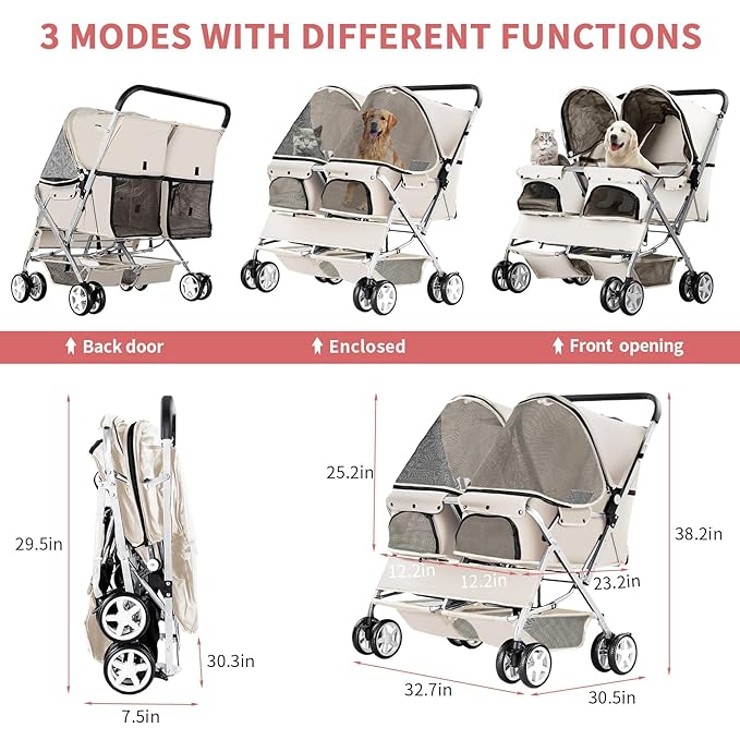 Double Pet Stroller 2 Dogs