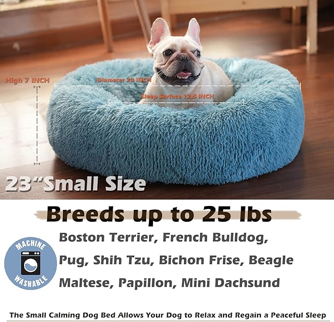 Blue Dog Bed for Small Dogs Fluffy Anti-Anxiety Dog Bed