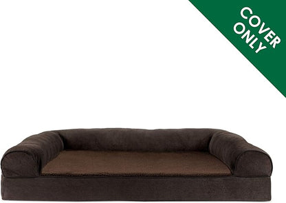 Furhaven Replacement Dog Bed Cover Sherpa & Chenille Sofa-Style, Machine Washable - Coffee, Jumbo Plus (XX-Large)