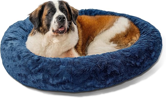 Best Friends by Sheri The Original Calming Donut Cat and Dog Bed in Lux Fur Navy 45"