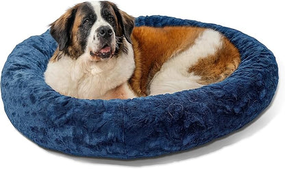 Best Friends by Sheri The Original Calming Donut Cat and Dog Bed in Lux Fur Navy 45"