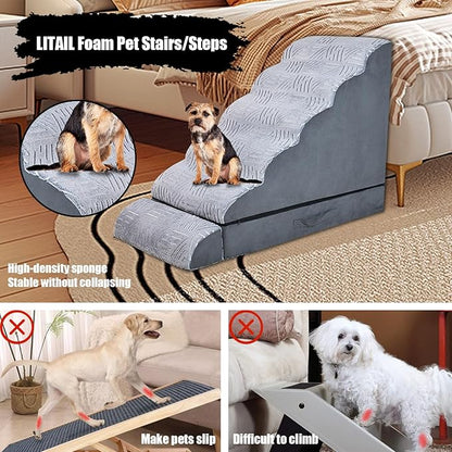 30 inch Foam Pet Stairs for High Beds, Dog Ramp for Small Dog, Older Pets, Non-Slip Dog Stairs for High Beds, 6-Tier Dog Stairs for Couch & Bed, Non-Slip Dog Ramps for Small Dogs, Older Pets