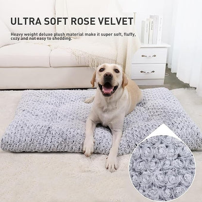 KSIIA Washable Dog Bed Deluxe Plush Dog Crate Beds Fulffy Comfy Kennel Pad Anti-Slip Pet Sleeping Mat for Large 53" x 36", Gray