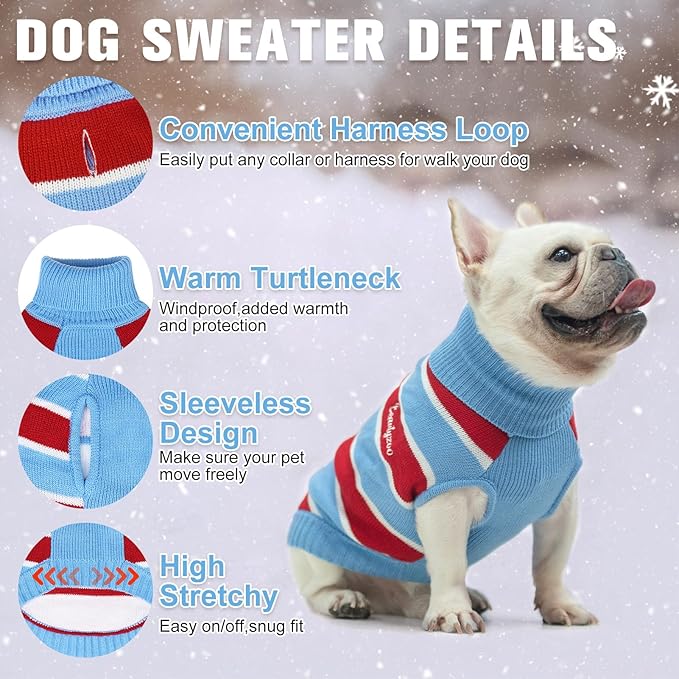 BEAUTYZOO Small Dog Sweater- Striped Pet Sweaters for Spring Summer Dog Clothes, Turtleneck Pullover Knitwear for Small Medium Large Dogs, Warm Coat Easter Outfit for Chihuahua Puppy Cat Boys Girls