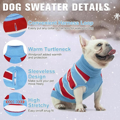 BEAUTYZOO Small Dog Sweater- Striped Pet Sweaters for Spring Summer Dog Clothes, Turtleneck Pullover Knitwear for Small Medium Large Dogs, Warm Coat Easter Outfit for Chihuahua Puppy Cat Boys Girls