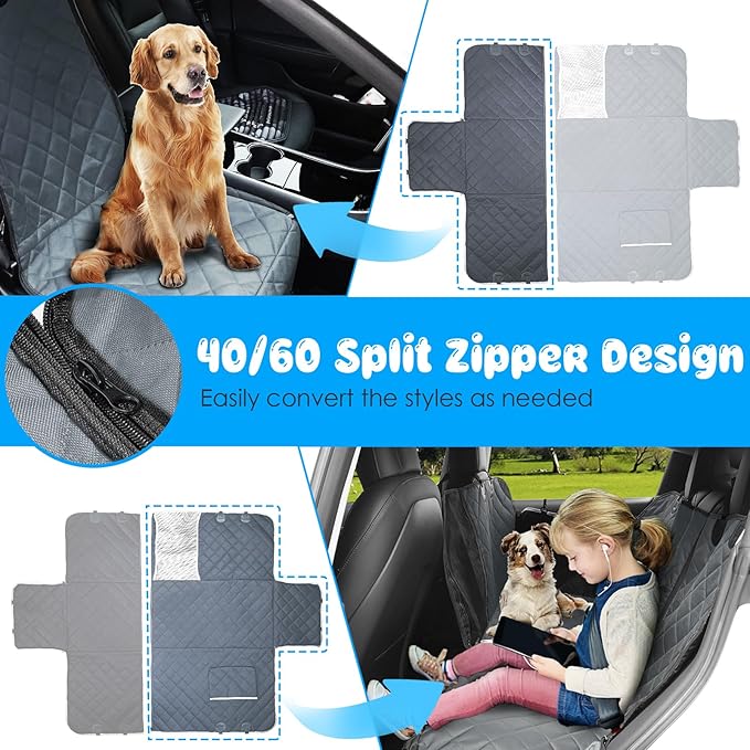 URPOWER 6-in-1 Dog Car Seat Cover for Back Seat 40/60 Split