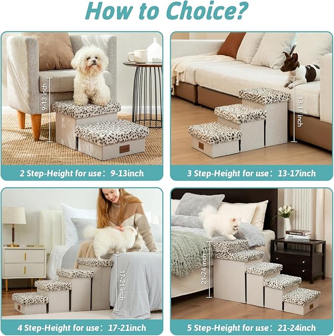 C0ZY KISS Dog Storage Stairs for Bed 18" H 33x13x17.71in, Leopard, 4 Tiers