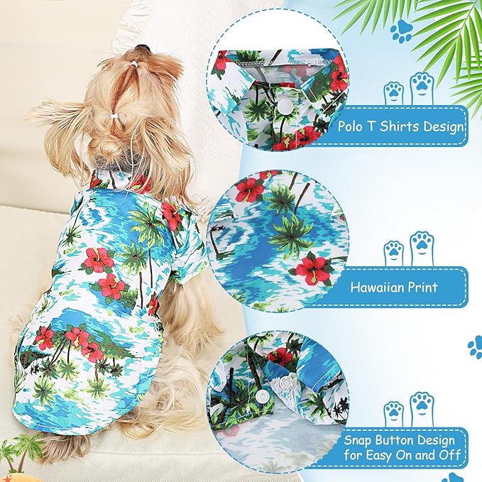 Dog Hawaiian Shirt Hawaii Style Summer Dog Clothes Boy Girl Breathable Cool Costume Beach Seaside Sweatshirt for Small Puppy Polo T-Shirt Pet Outfit