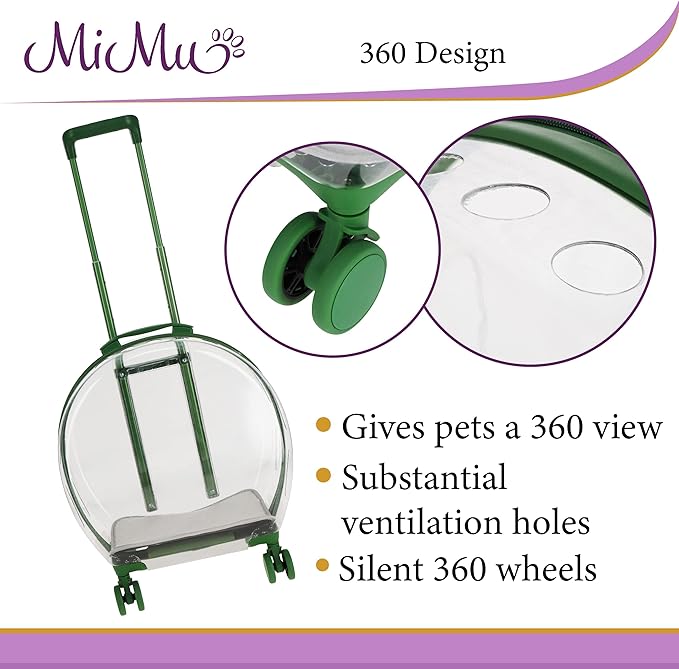 MiMu Transparent Bubble Pet Carrier with Wheels - Small Dog or Cat Trolley for Pet Travel - Cat Backpack Alternative