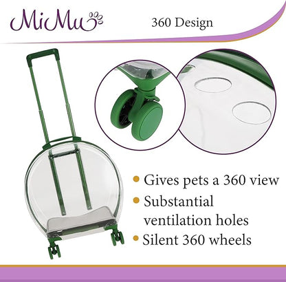 MiMu Transparent Bubble Pet Carrier with Wheels - Small Dog or Cat Trolley for Pet Travel - Cat Backpack Alternative