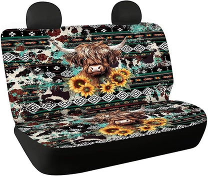 AFPANQZ Highland Cow Sunflower Car Seat Cover Rear Seats Only High Stretchy Washable Bucket Seat Cushion Protector Backseats Covers for Girls Women