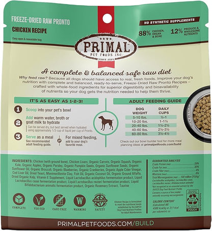 Primal Freeze Dried Dog Food Pronto, Chicken; Scoop & Serve, Complete & Balanced Meal; Also Use As Topper or Treat; Premium, Healthy, Grain Free, High Protein Raw Dog Food (25 oz)