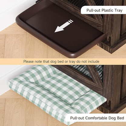 Dog Crate Furniture 71" Heavy 3 Storage 2 Dogs, 2 Sliding