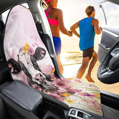 Pink Cow Waterproof Towel Car Seat Cover Anti-Slip Bucket Seat Protector Washable Car Accessories Decro from Sweat, Food, Dirt, Gym, Swimming, Workout and Grime