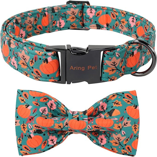 ARING PET Halloween Dog Collar-Cute Green Pumpkin Dog Collar with Bow