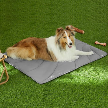 Allisandro Nylon Outdoor Dog Bed Trail Pup Travel Mat w/Stuff Sack, Water-Resistant Chewable Dog Camping Mat, Ultimate Comfort Camping Beach Outside PetMat, Grey, 40 x 29.5 Inches